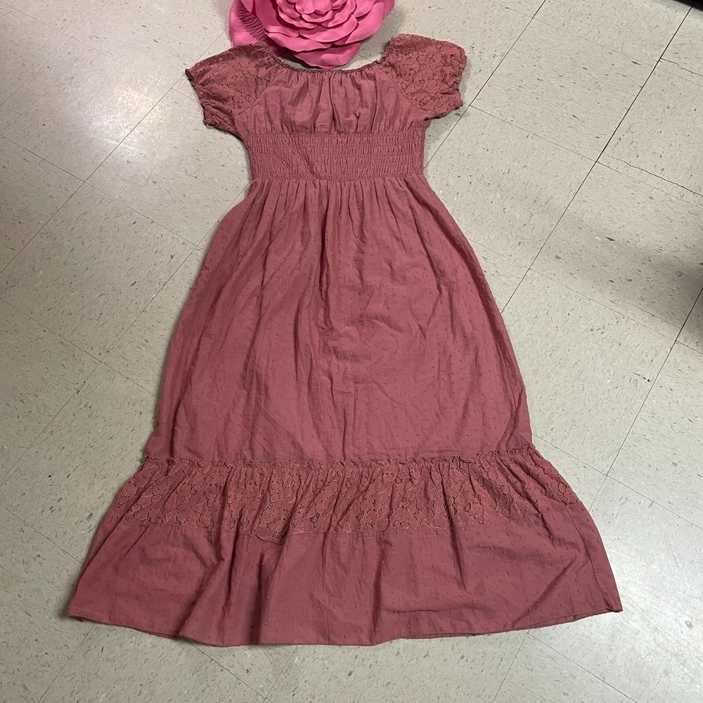 ANNA-KACI Sz XL Milkmaid Y2K Babydoll Dress Lace Sleeve/Trim Swiss Dot Smocked - Picture 10 of 11
